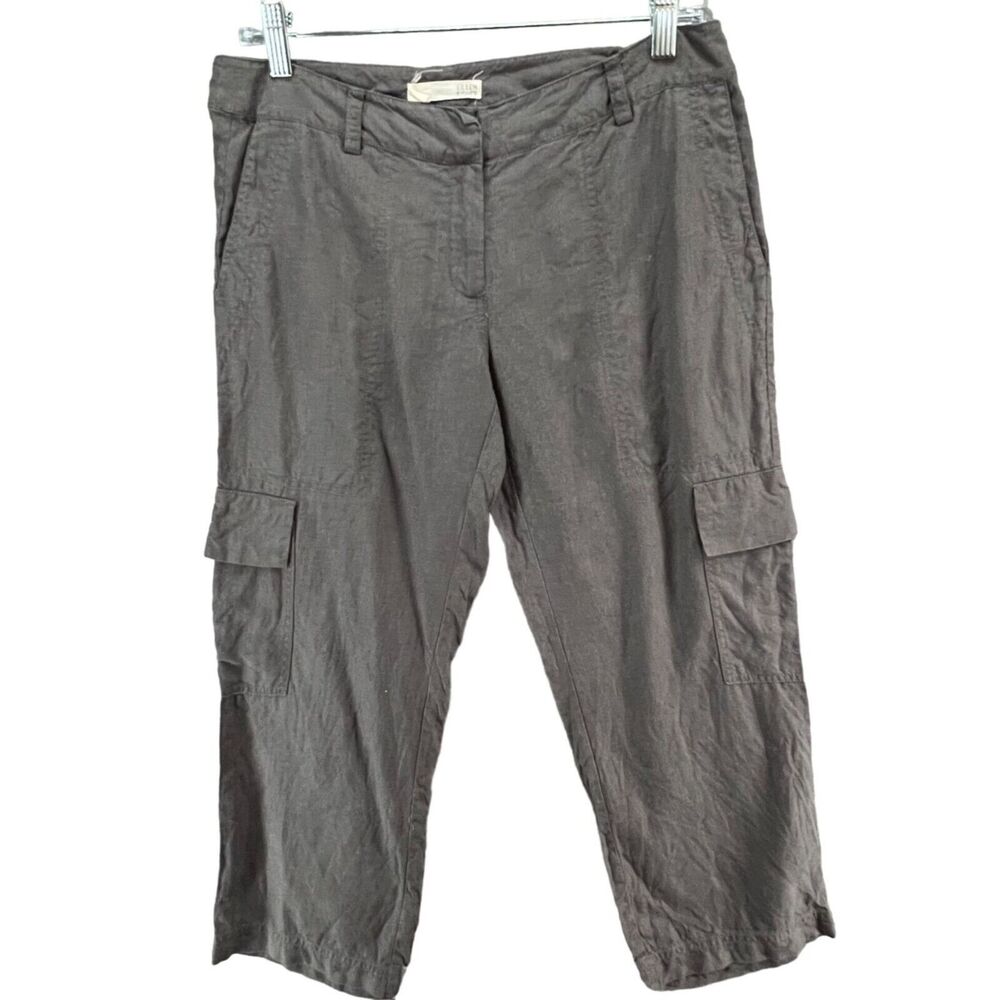 Eileen Fisher Capri Cargo Pants Womens 4 Dark Gray Organic Linen Casual Utility‎